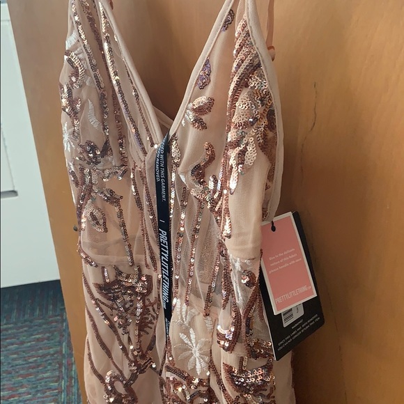 Rose Gold Strappy Sheer Panel Sequin Bodycon Dress - Picture 2 of 6